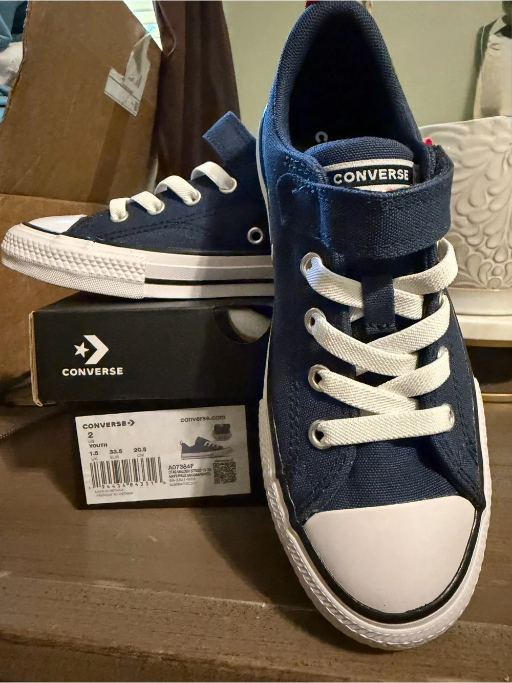 Converse Kids Low Top Sneakers in Navy Blue with Orange Pull Tab